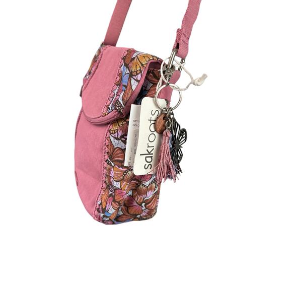NWT Sakroots Artist Circle Fold Over Crossbody Shoulder bag Mulberry Butterfly - Picture 3 of 12